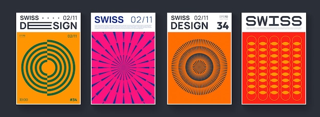 Colección de carteles de diseño suizo. Elementos gráficos meta modernos. Cubiertas geométricas modernas abstractas. Formas de esfera circular.