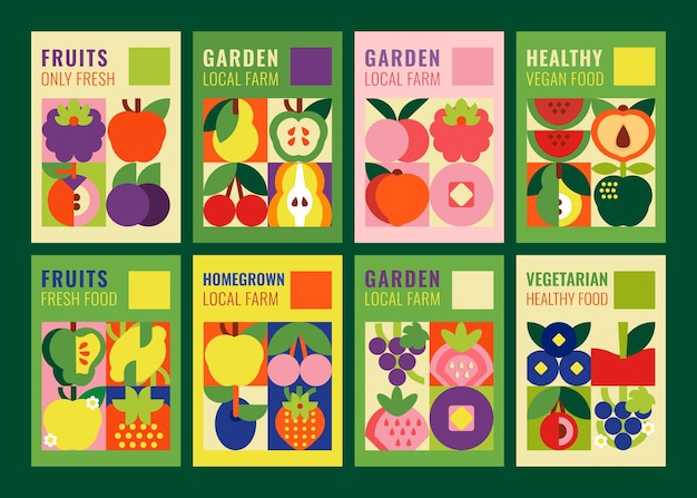 Colección de carteles con frutas Ilustraciones de productos ecológicos frescos