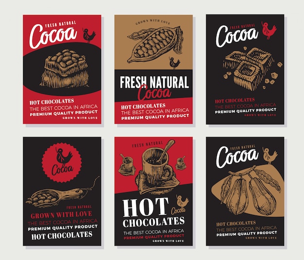 Vector colección de carteles grabados en cacao