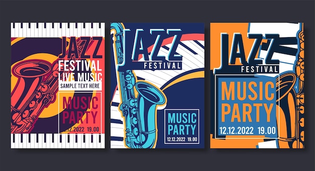 Colección de carteles de jazz Plantillas de volantes en diseño plano