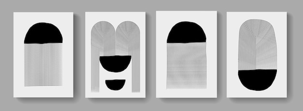 Colección de carteles minimalistas abstractos. Arte conceptual de mediados de siglo. Carteles mobochrome modernos. Ilustración para cubiertas, pancartas, folletos y postales.