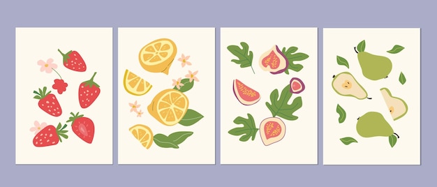 Colección de carteles modernos abstractos con diseño plano de frutas