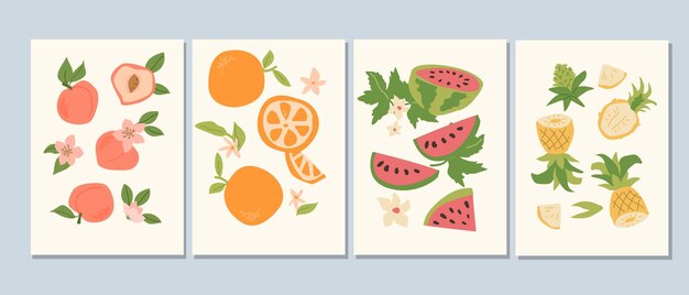 Colección de carteles modernos abstractos con diseño plano de frutas