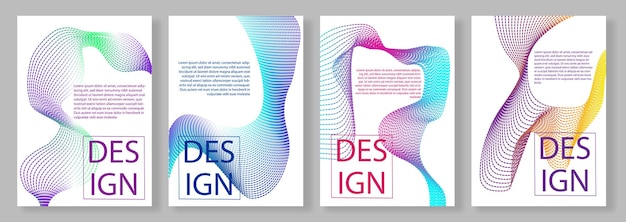 Colección de carteles de ondas de gradiente lineal cuadrícula y líneas coloridas creatividad y arte abstracto minimalista Lugar y plantilla para texto Colección de vectores planos de dibujos animados aislados sobre fondo gris