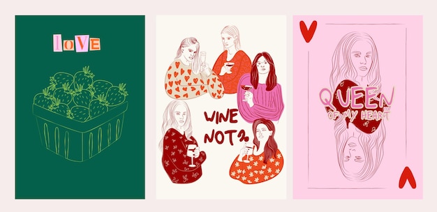 Colección de carteles retro con amantes y mujeres.