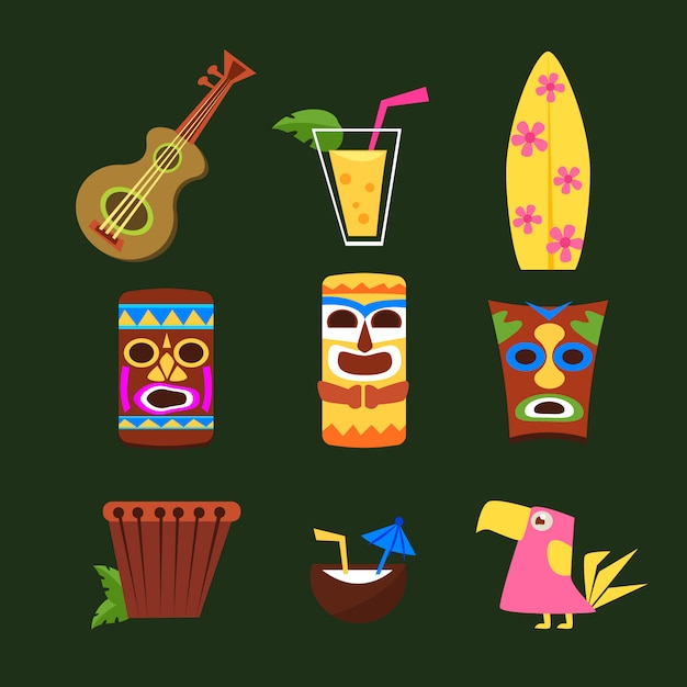 Colección de carteles retro de Hawaii Surf en estilo de diseño plano. Ilustración colorida