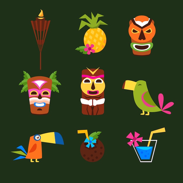 Colección de carteles retro de Hawaii Surf en estilo de diseño plano.