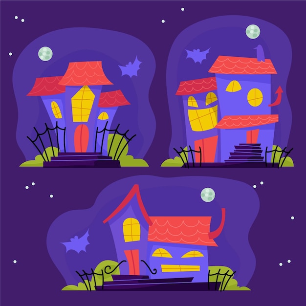 Vector colección de casas embrujadas de halloween en diseño plano