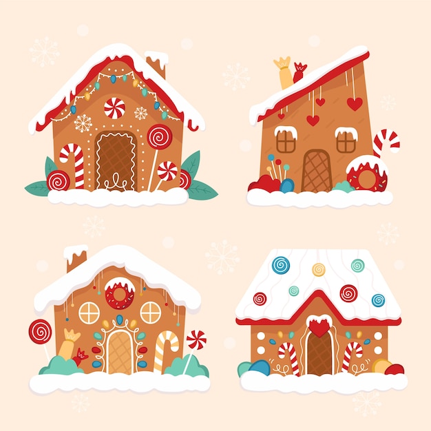 Colección de casas de pan de jengibre de diseño plano