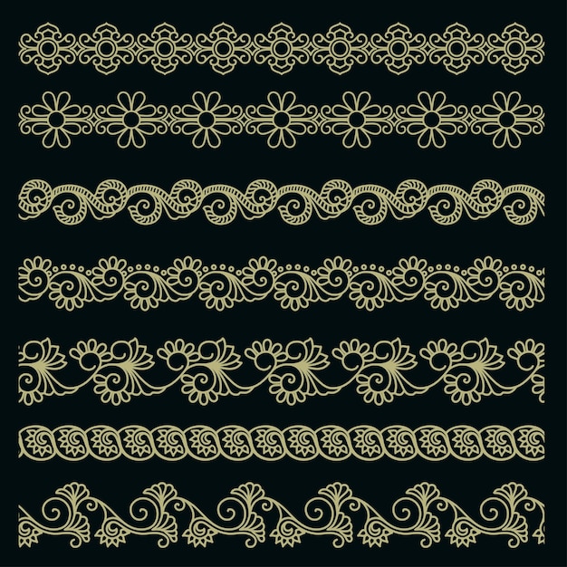 Colección de cenefas decorativas ornamentales con motivos florales.