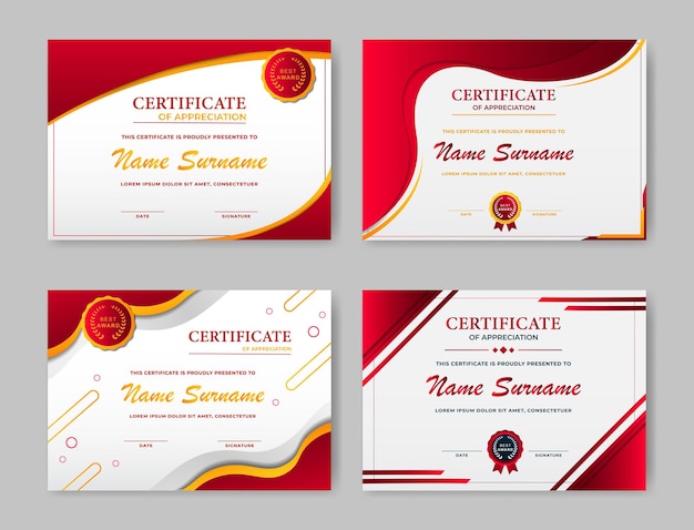colección de certificados corporativos de color rojo