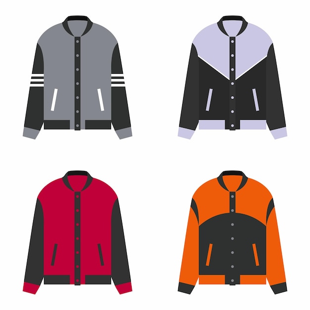una colección de chaquetas de diferentes colores con una chaqueta verde y roja