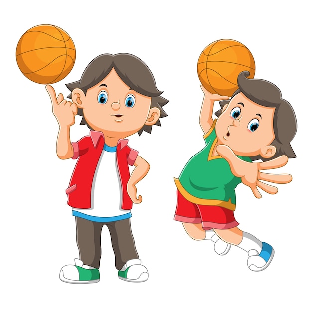 Vector la colección de los chicos guays jugando al baloncesto de la ilustración.