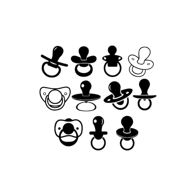 Colección de chupetes de silueta negra Icono vectorial