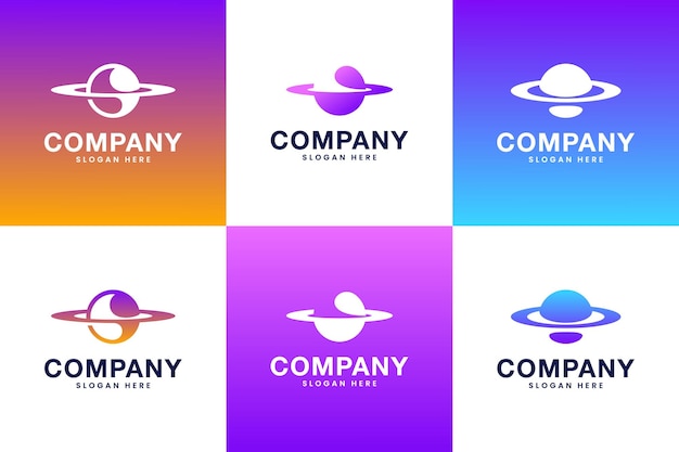 Colección de ciencia espacial planeta universo conjunto icono diseño de logotipo inspiración