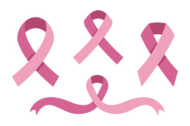 Colección de cintas de concienciación Conjunto de cintas rosadas de cáncer aisladas sobre un fondo blanco completamente editables