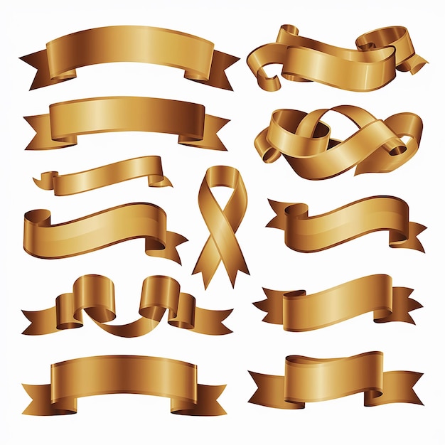 Vector una colección de cintas de oro de varias formas y orientaciones
