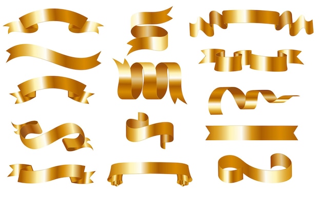 Colección de cintas realistas Elementos de decoración de ondas de elegancia vectorial aislados con forma de desplazamiento