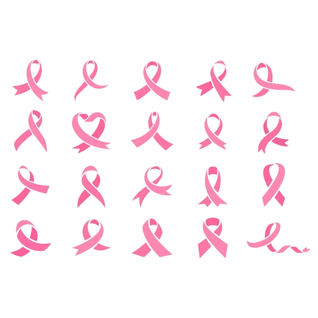 Colección de cintas rosas para la concienciación sobre el cáncer de mama