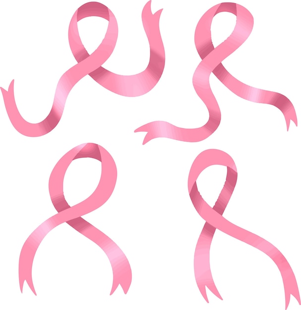 Colección de cintas rosas de ilustración plana vectorial para el mes de concienciación sobre el cáncer de mama