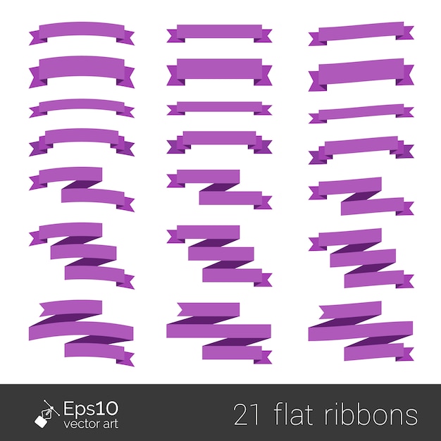 Colección de cintas violetas de estilo plano aislado en blanco con espacio para su texto. elementos para su diseño. Origami de papel.