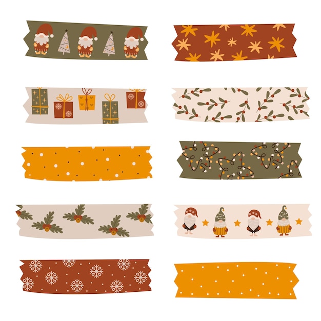 Colección de cintas washi navideñas. Vector