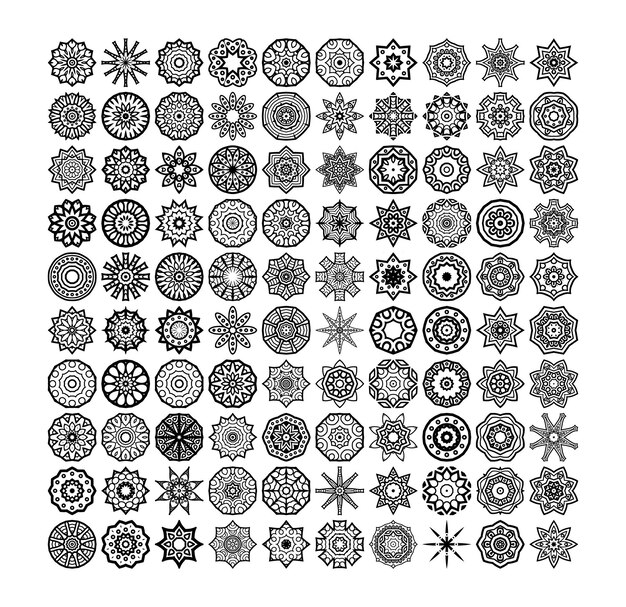 una colección de círculos y círculos en blanco y negro