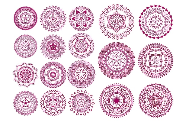 una colección de círculos púrpuras y rosas con un fondo rosa