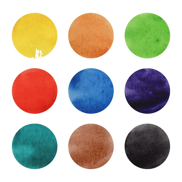 Colección de círculos vectoriales pálidos de acuarela Colección de circulos de manchas coloridas Ilustración vectorial