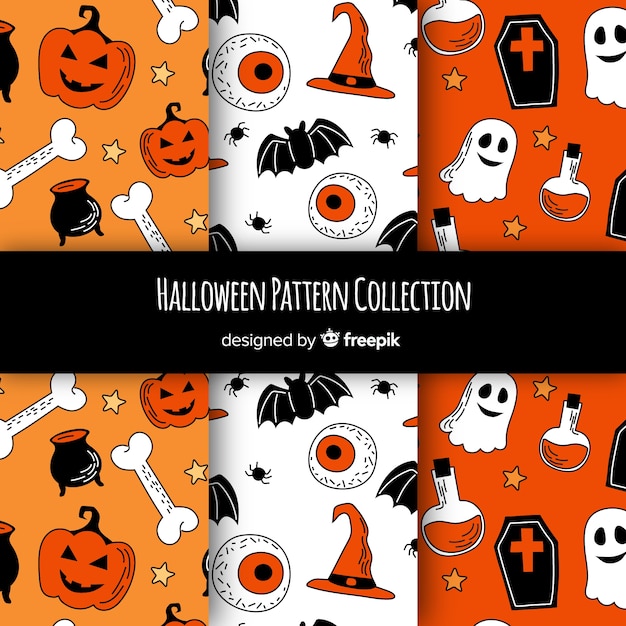 Colección clásica de patrones de halloween dibujados a mano