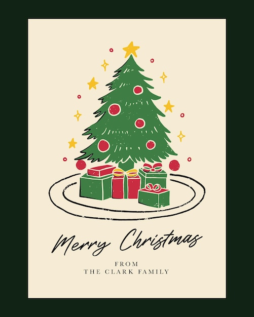Colección clásica de tarjetas de felicitación de Navidad con árbol de Navidad festivo decoración acogedora y vacaciones