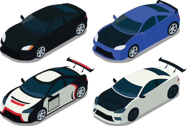 Colección de coches de carreras isométricos personalizados