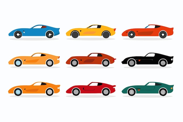 una colección de coches con diferentes colores y la palabra coche en la parte superior