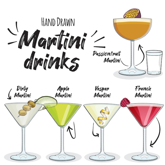 Colección cóctel bebidas martini