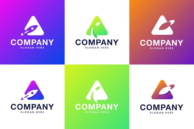 colección de cohetes y concepto de triángulo educación ciencia plantilla de diseño de logotipo futuro