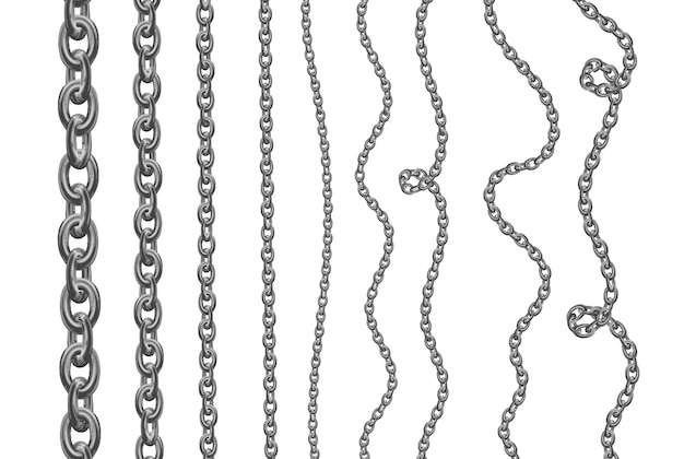 Una colección de collares de cadena de plata, incluida la palabra cadena.