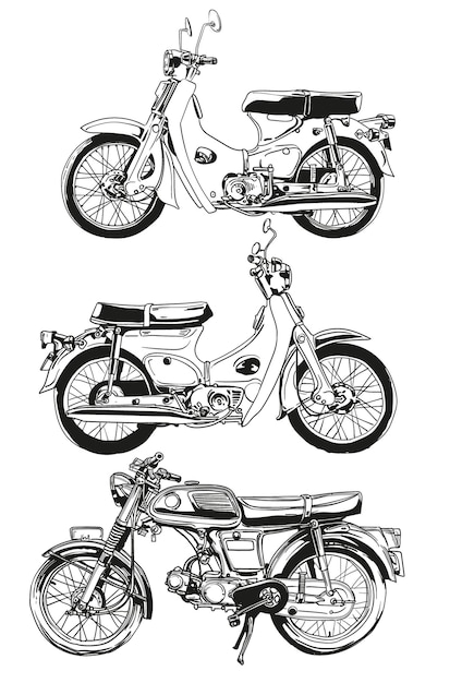 Vector colección de colores de motocicletas clásicas dibujadas a mano