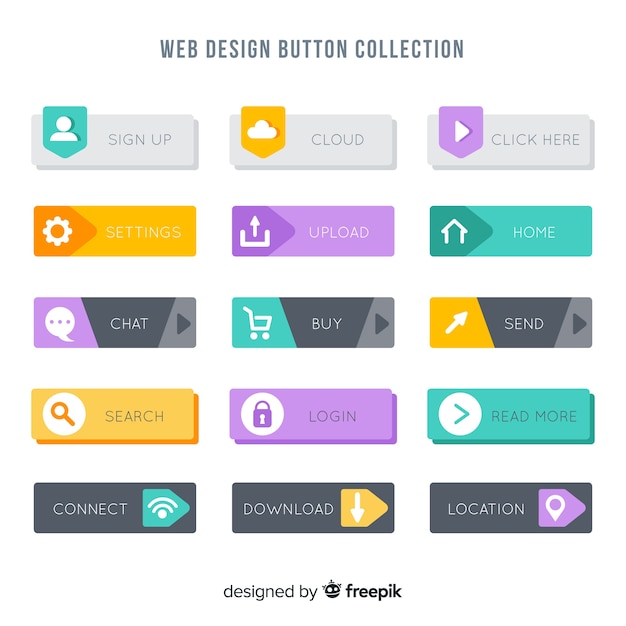 Vector colección colorida de botones para diseño web con diseño plano