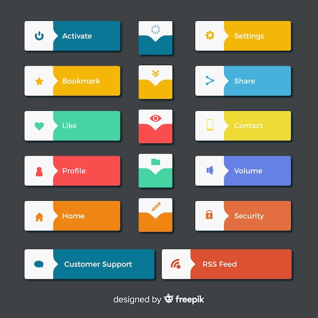Colección colorida de botones para diseño web con diseño plano