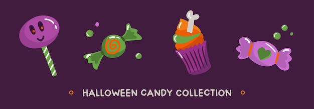 Colección colorida de dulces dibujados a mano en estilo de dibujos animados Elementos tradicionales de halloween