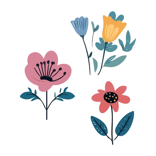 Colección colorida de flores de primavera