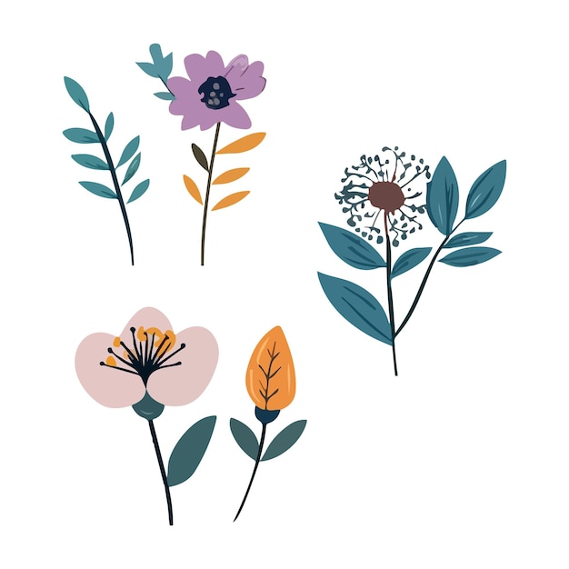 Colección colorida de flores de primavera