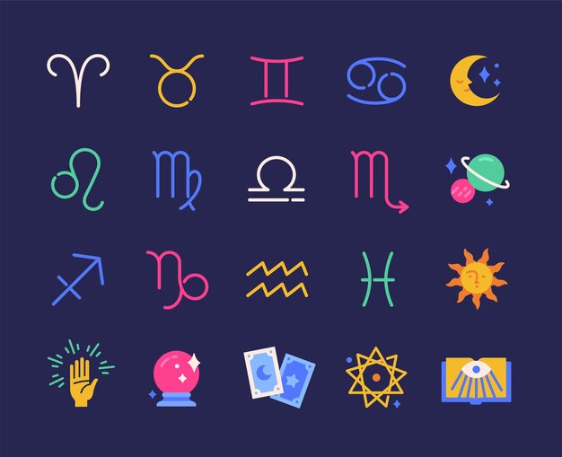 Colección colorida de iconos astrológicos