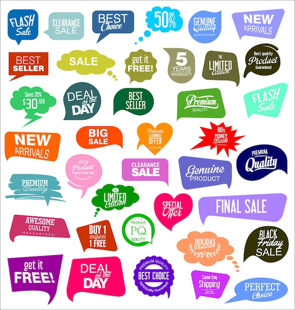 Colección colorida de ilustración de pegatinas de rebajas