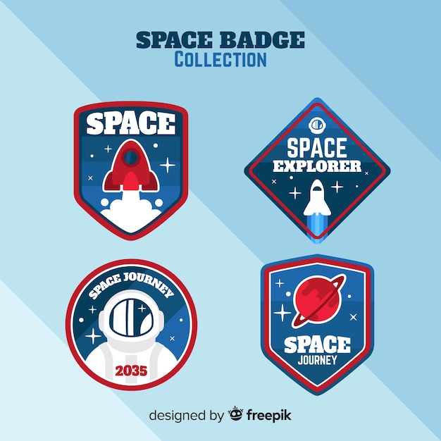 Vector colección colorida de insignias del espacio con diseño plano