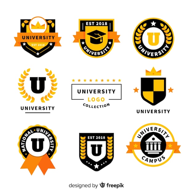 Vector colección colorida de logos de universidad con diseño plano