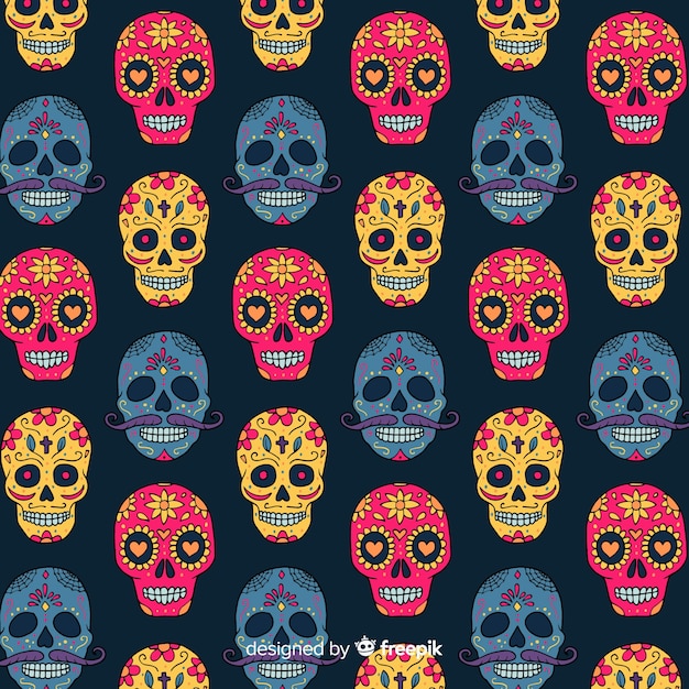 Colección colorida de patrones del día de muertos con diseño plano