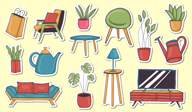 Colección colorida de pegatinas Hygge dibujadas a mano