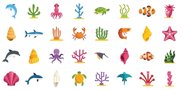 Colección colorida de vida marina con peces, mamíferos e invertebrados