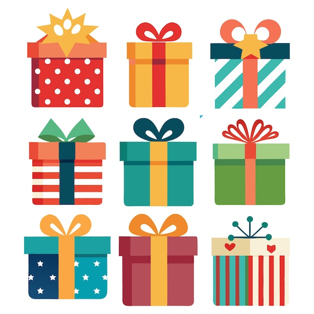 Colección de coloridas cajas de regalos con arcos y cintas